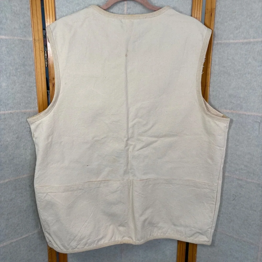 J Peterman Company Mens‎ Cotton Canvas Safari Utility Vest Cream Natural Medium